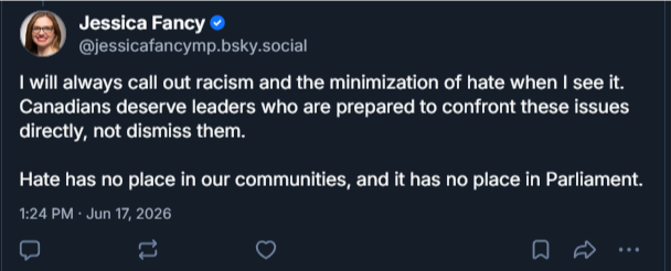 “I will always call out racism…” — MP Fancy, June 17, 2026.