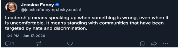 “Leadership means speaking up…” — MP Fancy, June 17, 2026.